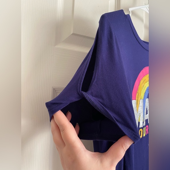 NWOT Girl’s 18 PLUS Rainbow Tshirt NAVY Shoulder Cutout EYESHADOW GIRLS - Picture 2 of 3